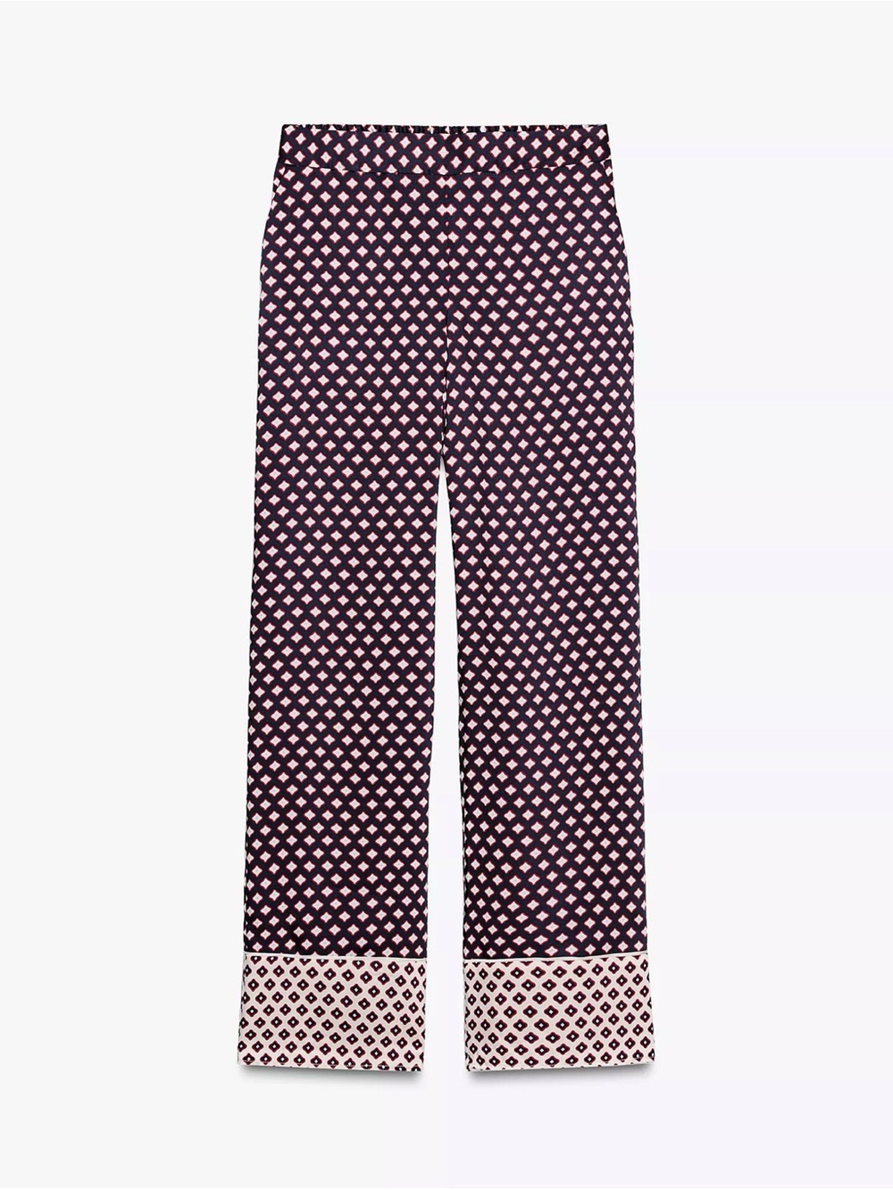Zara Navy and Red Geo Print Wide-Leg Pants